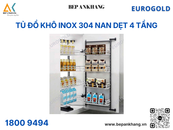 Tủ đồ khô inox 304 nan dẹt 4 tầng EPL80445 (EKD12445) – Eurogold